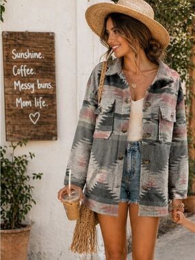 Eclipse Aztec Shacket Jacket Womens Western Aztec Jacket Casual boho sz M